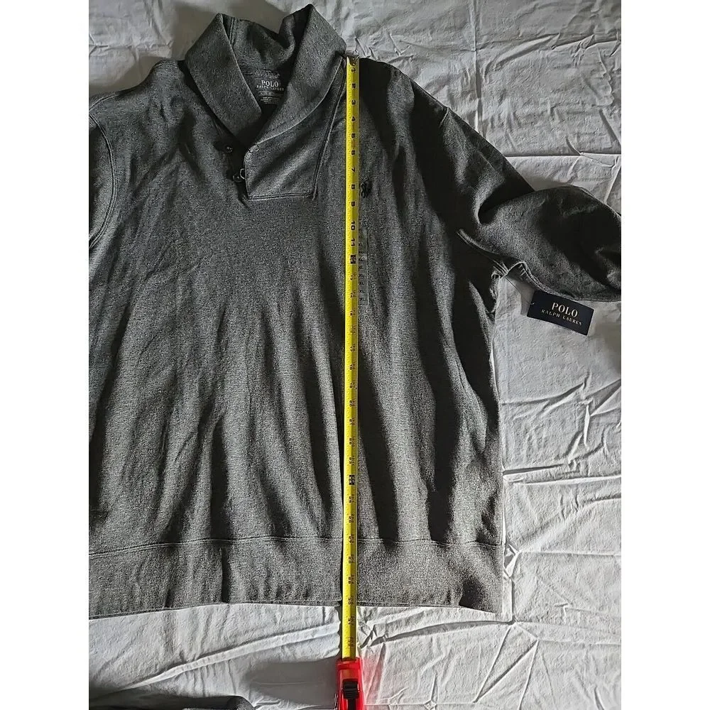 NWT POLO RALPH LAUREN Gray COTTON Blend SHAWL-COLLAR Men's Pullover‎ Sweater XL